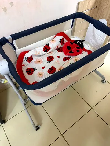 Baby bedside bassinet / crib with ladybug bedding / Not used much