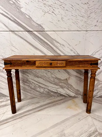 Solid Wood Small Side Table / Stool with Carved Details