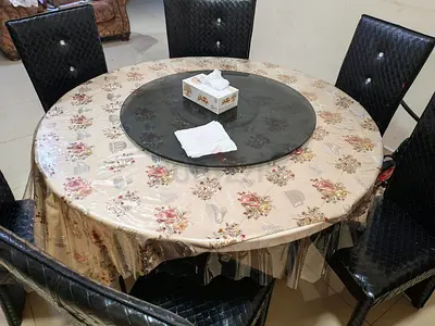 URGENT SELLING. 6-Seater Round Dining Table with Glass Lazy Susan and Chairs - Used