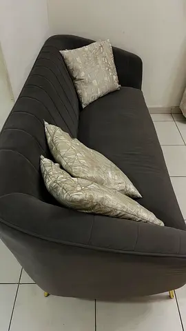 Dark grey 3-seater velvet sofa with cushions