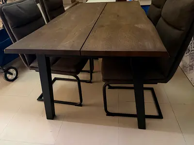 Solid Wood Dining Table with Metal Legs - Seats 4-6, Good Condition. Bought from JYSK 3 years old.