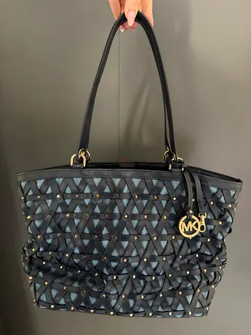 Michael Kors Woven Tote Bag – Navy with Gold Details