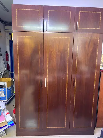 Two Wooden 3-Door Wardrobe with Decorative Inlay - Good Condition