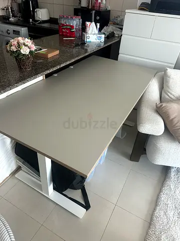 Modern rectangular dining table with white base and grey top - gently used. 160x60