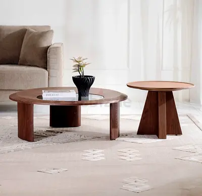 Set of 2 Wooden Coffee & Side Tables - Modern Solid Wood Finish