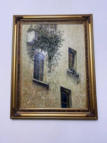 Large Textured Canvas Painting with Gold Frame – AED 80