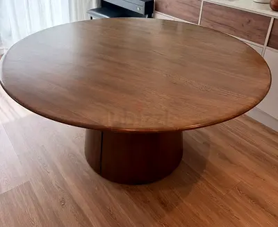 Solid Wood Round Dining Table — Mid-century Style, Very Good Condition