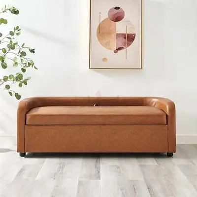 Brown Leather Storage Bench / Ottoman - Custom Design