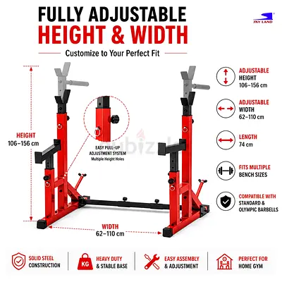 SKY LAND Adjustable Squat Rack | 250KG Heavy-Duty Barbell Stand GM-8139