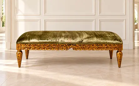 CHRISTOPHER GUY “ROTHSCHILD” HAND-CARVED GOLD LEAF & VELVET BENCH OTTOMAN BANQUETTE