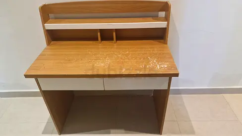 Used wooden study desk with shelves and drawers - fair condition