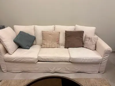 Beige 3-Seater Slipcovered Sofa with Cushions washable