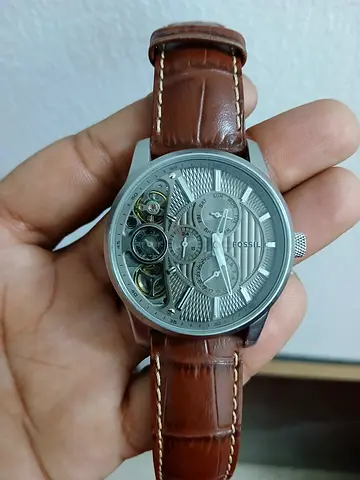 Fossil men's automatic watch with brown leather strap