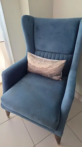 Blue Velvet High Back Wing Chair — immaculate unused Condition