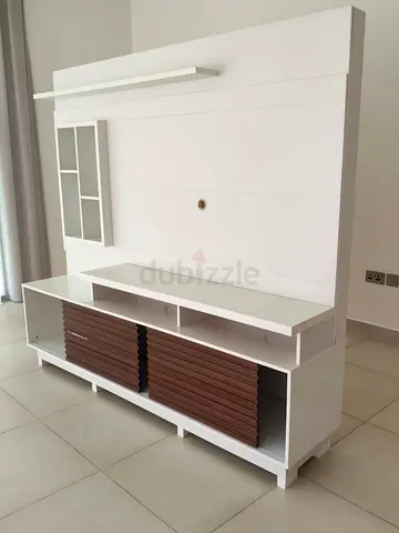 White TV Entertainment Unit with Storage Shelves