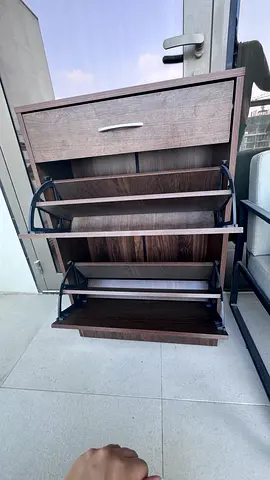IKEA-style 3-tier wooden shoe rack with top drawer - dark brown