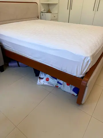 Solid wood double bed frame with mattress - good condition