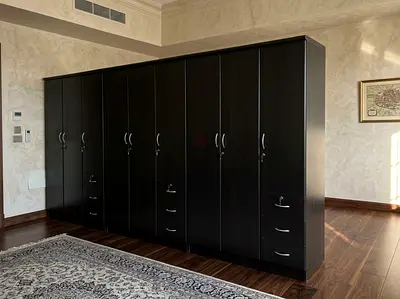 Large Dark Wood 6-Door Wardrobe with Drawers