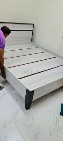 Queen size wooden bed frame with headboard - light grey