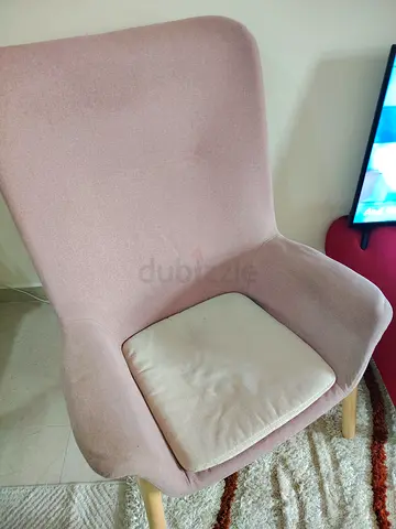 Light Pink Upholstered Accent Armchair with Wooden Legs