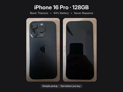 iPhone 16 Pro 128GB – Black Titanium – 94% Battery – Never Repaired