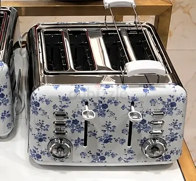4-Slice Floral Stainless Steel Toaster - Good Working Condition