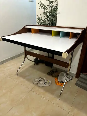 Compact vintage-style study desk with storage cubbies