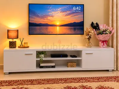 White low TV cabinet / entertainment unit - modern minimalist