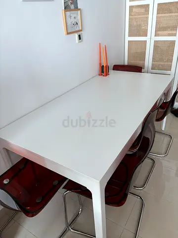 Extendable dining table, white, seats 6-8