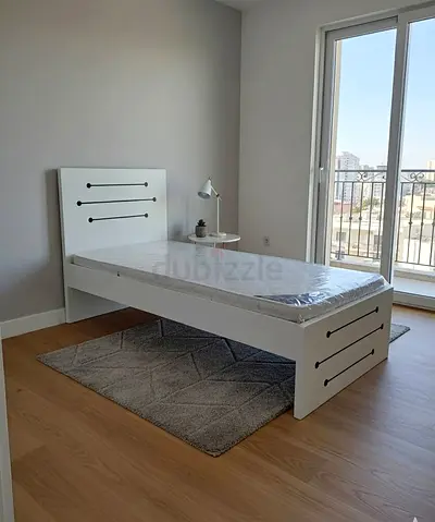 New Single white wooden bed frame with mattress - simple modern design
