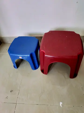 Set of 2 Plastic Stools - Blue and Maroon, Good Used Condition