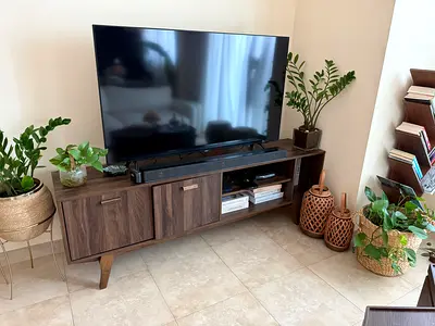 Modern Wooden TV Cabinet - Dark Wood Entertainment Unit