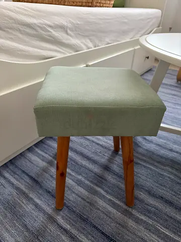 Home Centre Small upholstered vanity stool with wooden legs - mint green