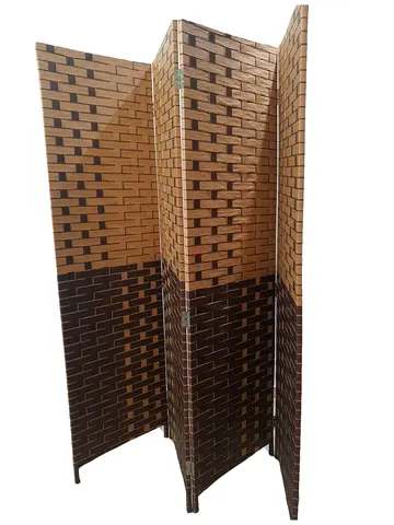 4-Panel Woven Room Divider / Privacy Screen - Brown Brick Pattern