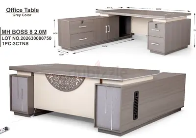 Large Grey Executive Office Desk with Storage (8 ft)