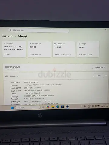 HP laptop - AMD Ryzen 5, 8GB RAM, 512GB SSD (Windows) — good condition