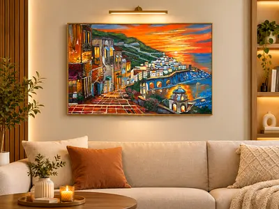 Seaside Village Sunset — Original Landscape oil Painting on Canvas