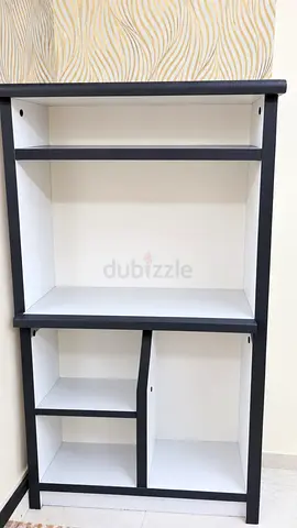 Compact multi-shelf storage cabinet - black & white, good condition