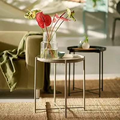 Minimalist Nesting Beige Side Table - Metal Frame, Round Tops