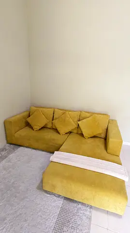Mustard Gold L-shaped Sectional Sofa with Chaise - Good Condition