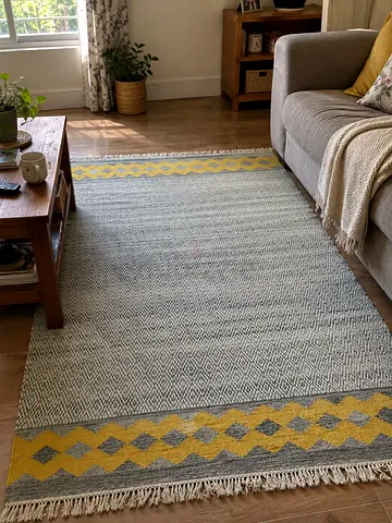 Gray and Yellow Geometric Flatweave Rug - 200 x cm (approx)