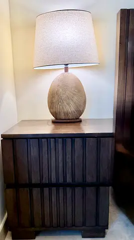 Pair of Elegant Bedside Table Lamps - Textured Base and Fabric Shades