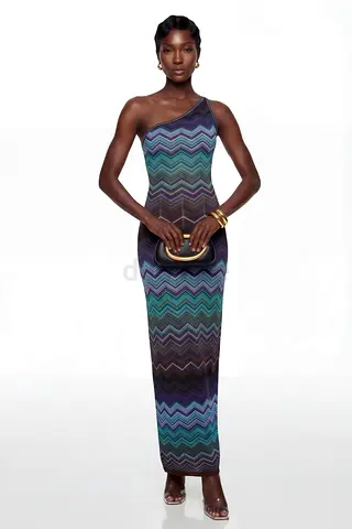 One-shoulder zigzag knit maxi dress - size not specified, excellent condition
