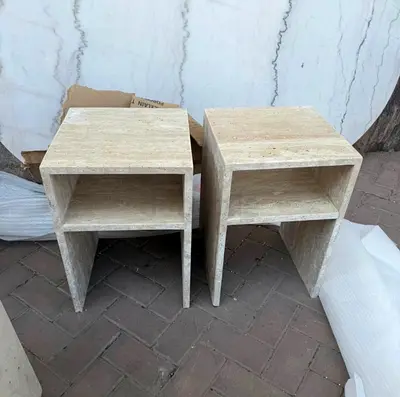 Travertine bed side table x 2