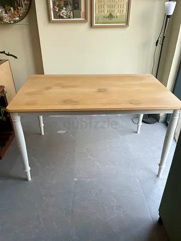 Solid Wood Dining Table with White Legs - 130cm x 80cm.  High 75cm