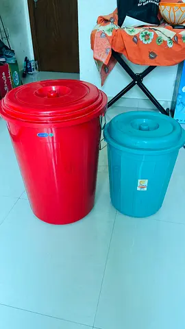 Set of 2 Plastic Storage Bins (Large Red & Small Teal) - Good Condition