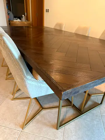 Solid Wood Dining Table with Metal Base - Seats 6 but capacity for 8 (240 x 110cm)