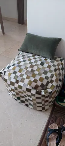 Checked fabric ottoman/pouf with cushion - good condition