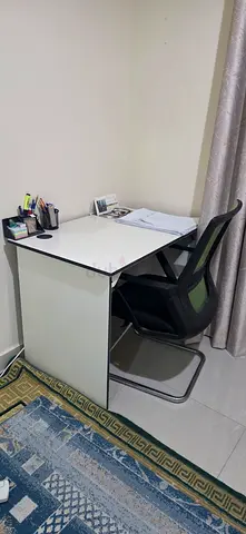 Used office workstation cubicle with chair - compact white desk