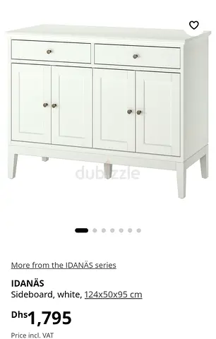 White wooden sideboard with 4 doors and 2 drawers (IKEA IDANÄS style)